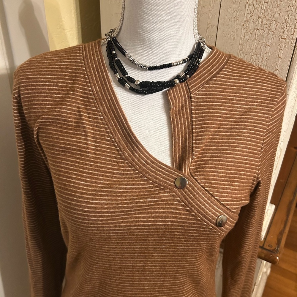 Striped Brown Long Sleeve Top - Picture 3 of 9